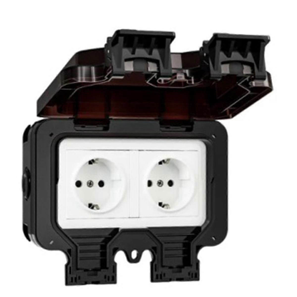IP66 Waterproof Socket 220V Black Wall Plug Power with Built-In Switch Electrical EU Home Appliance