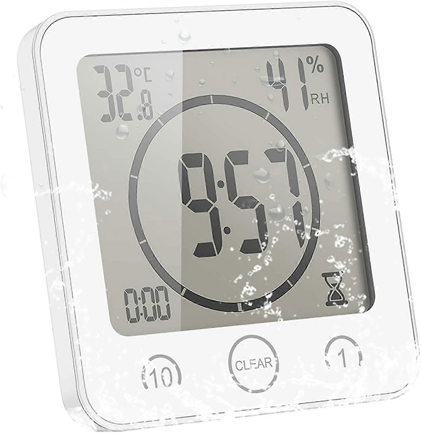 Bathroom Clock, LCD Digital Shower Clock Alarm Waterproof Touch Control / Temperature Humidity, Count Down Timer, 3 Mounting Methods, Battery Power