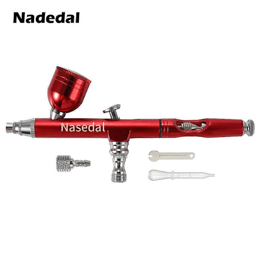Airbrush Dual Action Gravity Feed 0.3mm Nozzle Spray Gun Red/Gold Cake Decorating Brushes For Nail Manicure With Wrench Straw