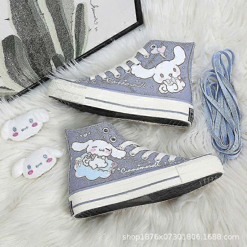 Kawaii Cinnamoroll Sanrioed أحذية الكرتون لطيف قماش أحذية عالية الأعلى قماش أحذية الفتيات هدية عيد ميلاد