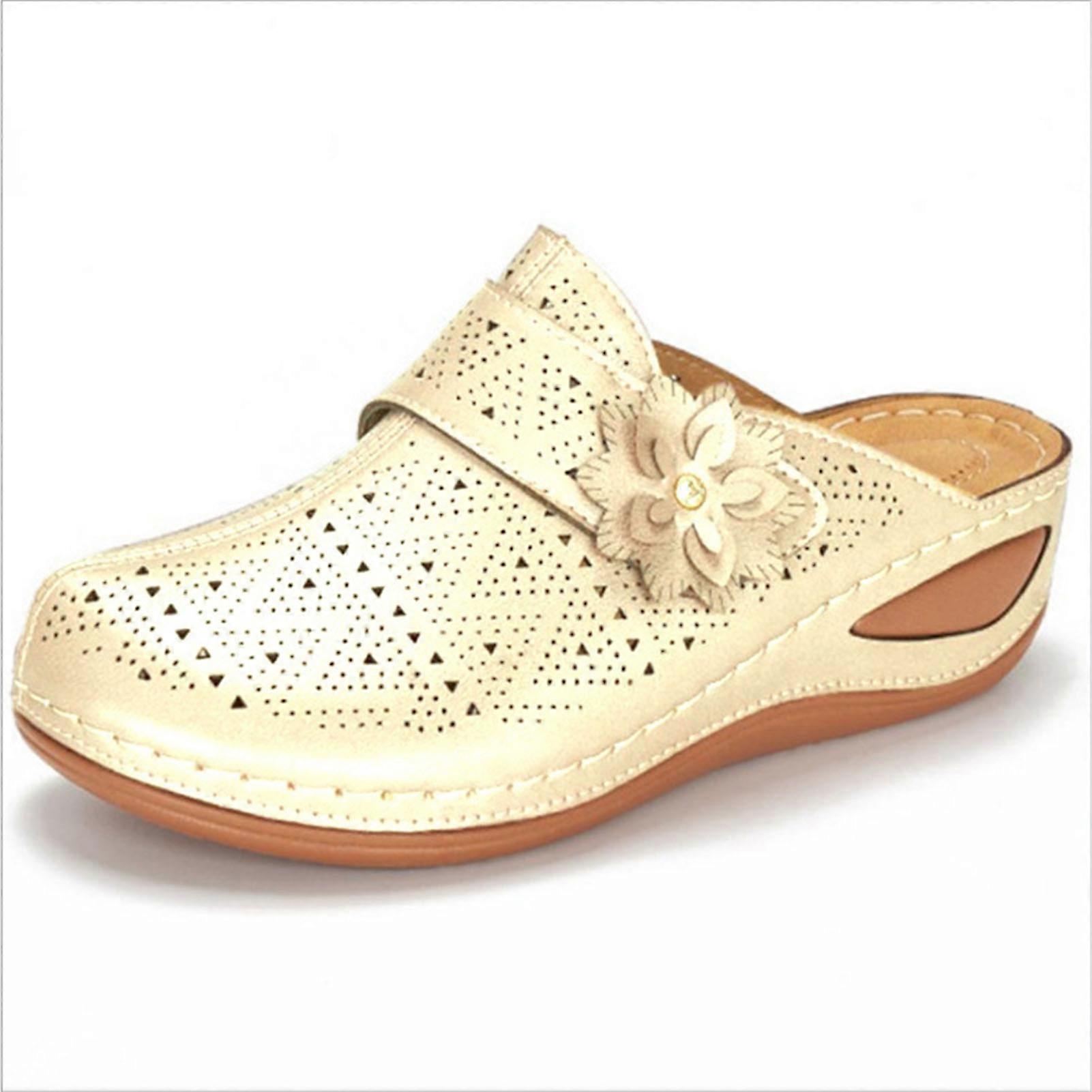 Stylish Women's Closed Toe Flower Wedges Sandals Non-Slip Comfortable Beach Shoes for Shopping Dating