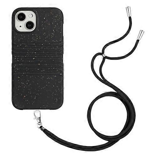 For iPhone 15 Wheat Straw Material Degradable TPU Mobile Phone Case with Lanyard