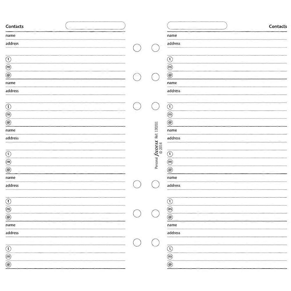 Filofax High Quality Personal Name/Address/Number/Contacts Value Pack Refill