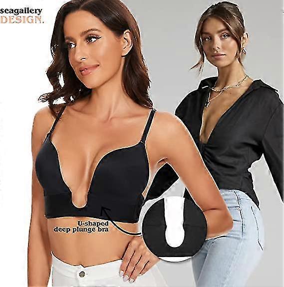 Women's Low Back Bra Deep U Plunge Backless Bras Convertible Multiway Low Cut Open Back Bra Halter Bras