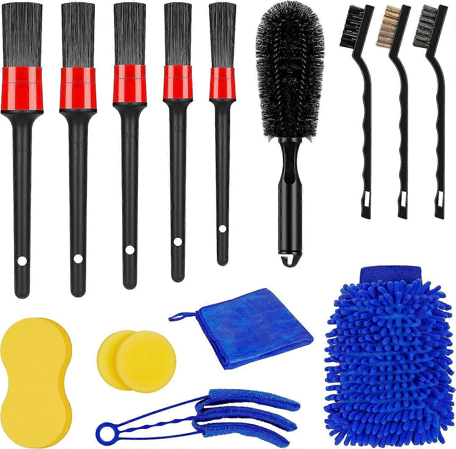 Car Cleaning Set, Set of 15 Rim Brush Car Detailing Set Car Cleaning Car Brush and Microfibre Cloths for Tyres and Car Windows, Car Cleaning Set for I
