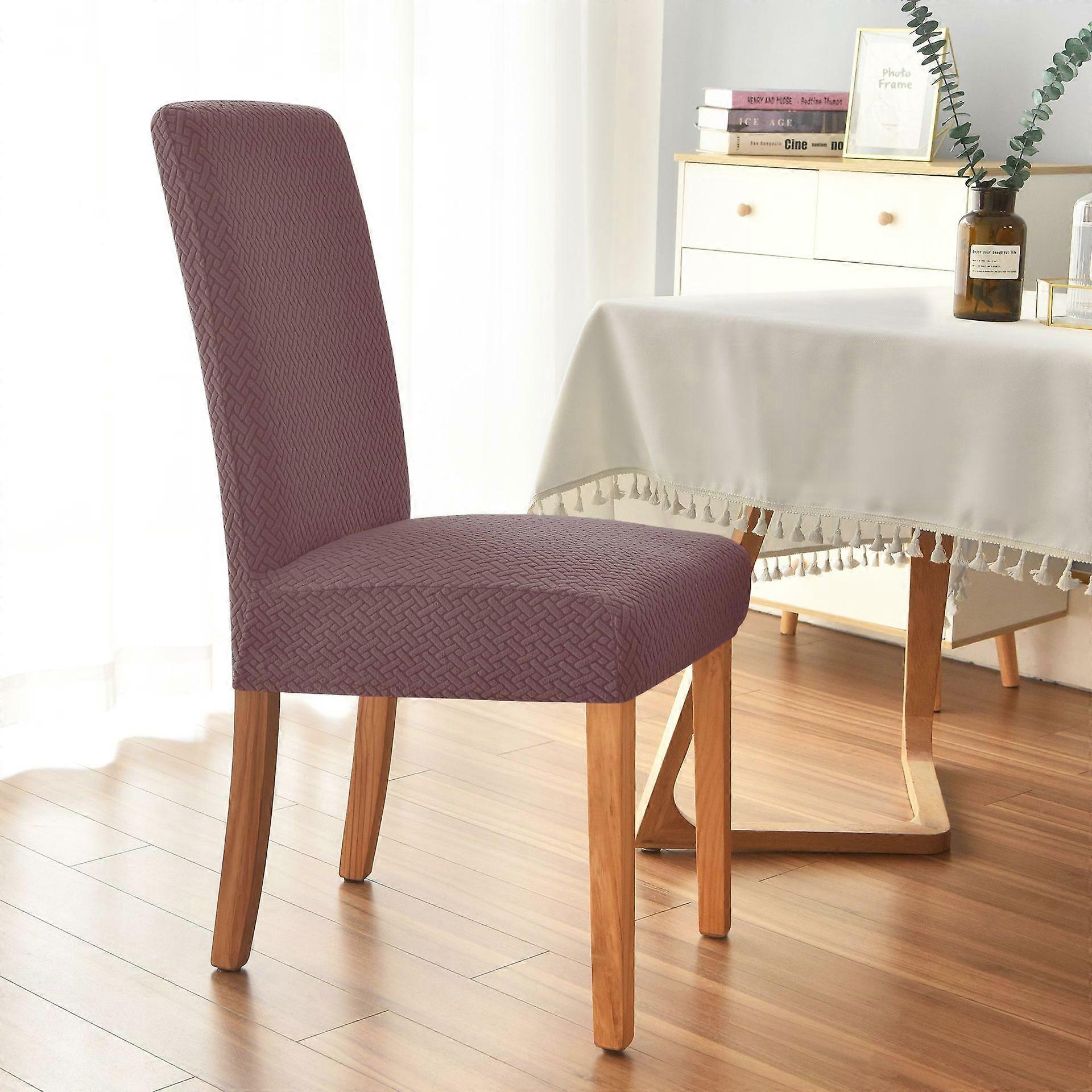 T Jacquard Chair Cover Stretch Elastic Polyester Plain Color Dining Chair Protective Covers Washable Household