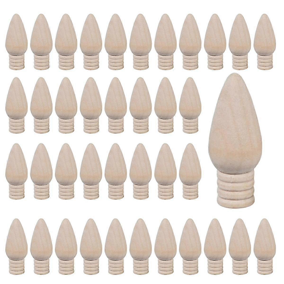 50 Pcs Wooden Christmas Light Bulb Unfinished Wood Ornaments for Crafts and Christmas Trees Supply, 2 Inch High