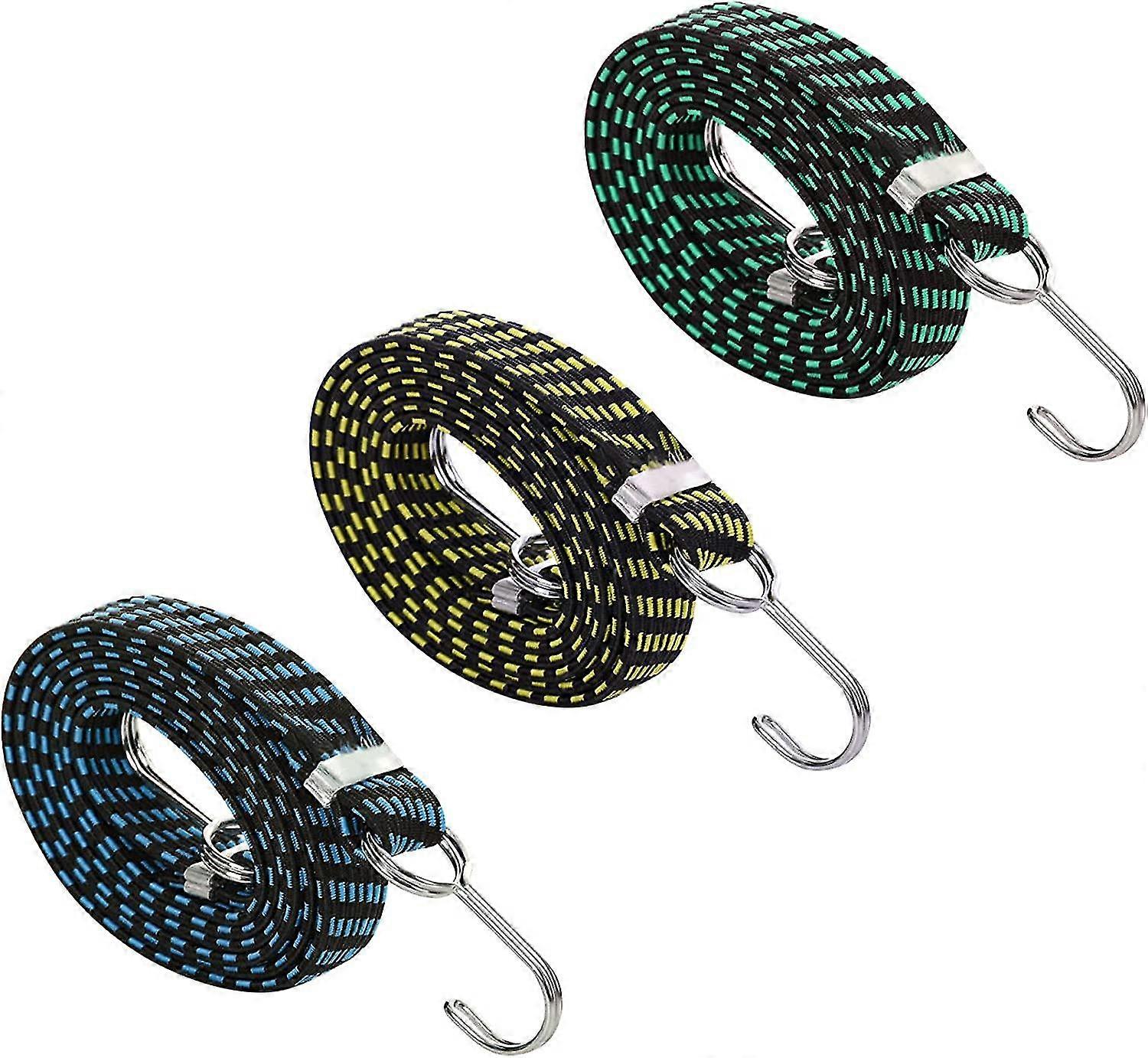 Yaju Bungee Straps Bungee Cords With Hooks, Bungee Cords, Long Bungee Cords With Hooks For Camping Cargo Hand Carts (3cm*1.5m)blue, Green, Yellow)(3p