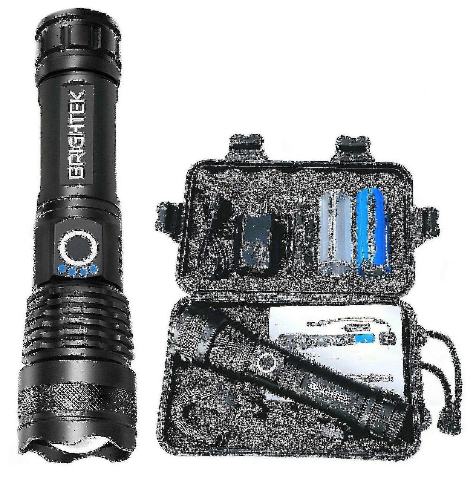 Super Bright 90000lm Led Tactical Flashlight Zoomable With Rechargeable Battery