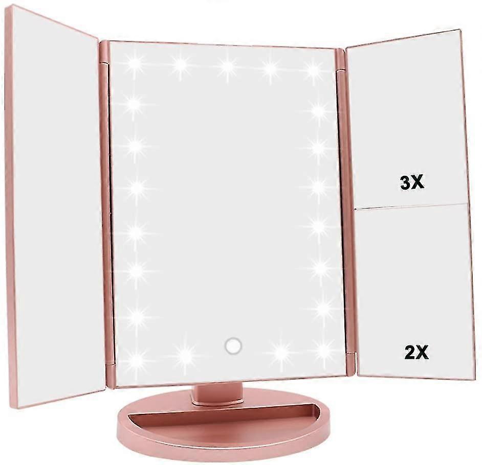 Tri-fold Vanity Mirror, 21 Leds And 2x/3x Magnification, Touch Switch