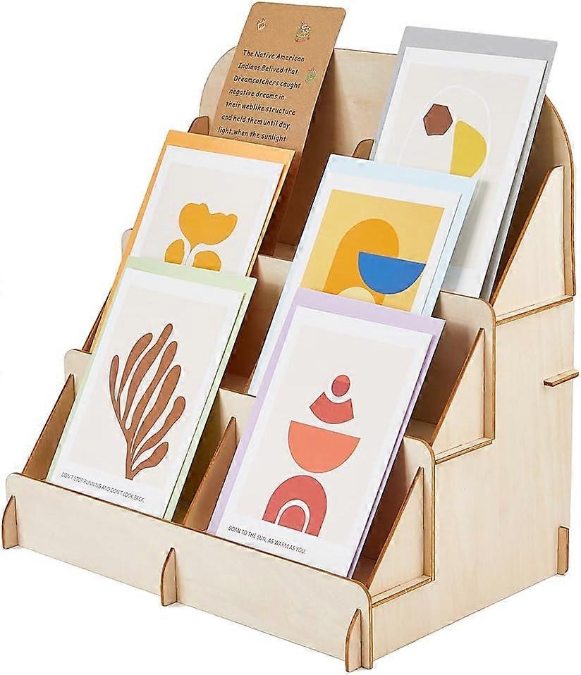 6 Shelves Wooden Card Display Stand Self-Installing Business Card Display Rack Mini Craft Show Case Sticker Tape Organiser 30x20x30cm