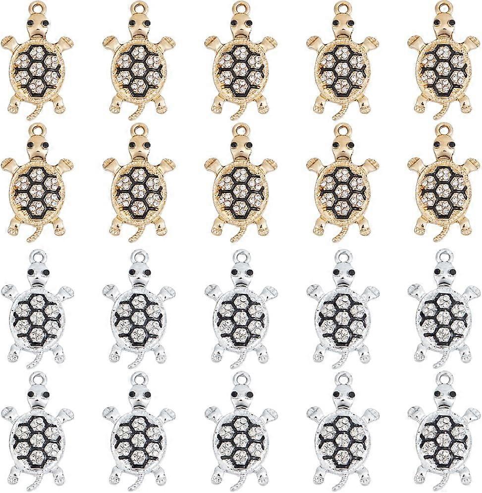 1 Box 20Pcs Gold Turtle Charms Bulk Silver Turtles Charm Cute Mini Small Alloy Rhinestone Sea Life Ocean Animal Tortoise Charms for Jewelry Making Cha