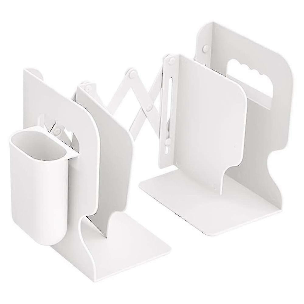 Expandable Bookend Adjustable Desktop Bookshelf With Pen Holder For Office School Home Desk (white)