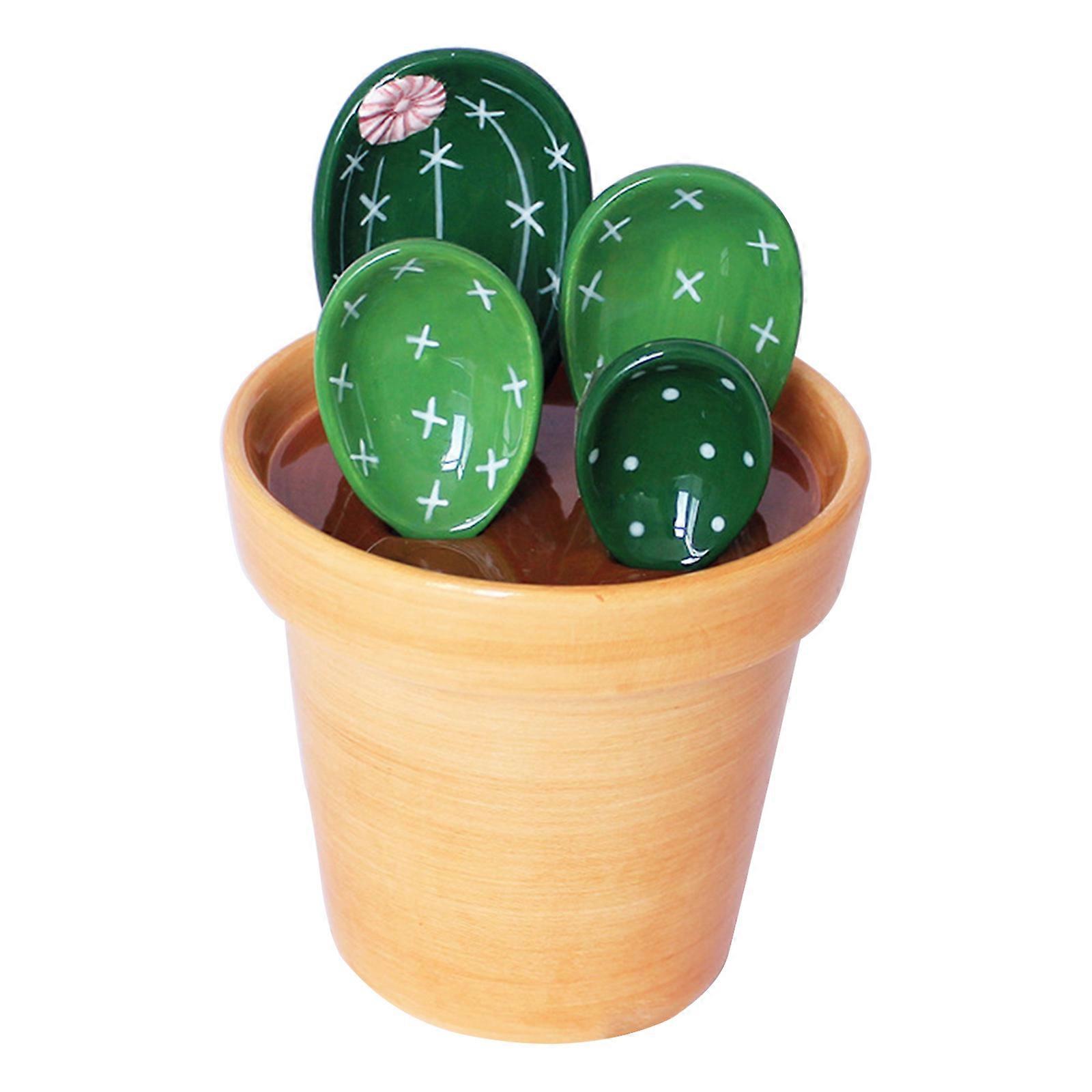 Ceramic Cactus Measuring Spoons with Holder Set Baking Measuring Spoons
