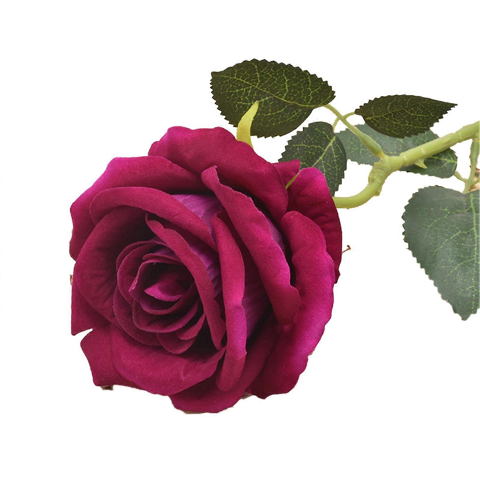 10Pcs Artificial Velvet Rose with Green Leaves Stem Realistic Reusable Faux Floral Plant Flower Home Decoration Wedding Party Valentine's Day Photo Pr