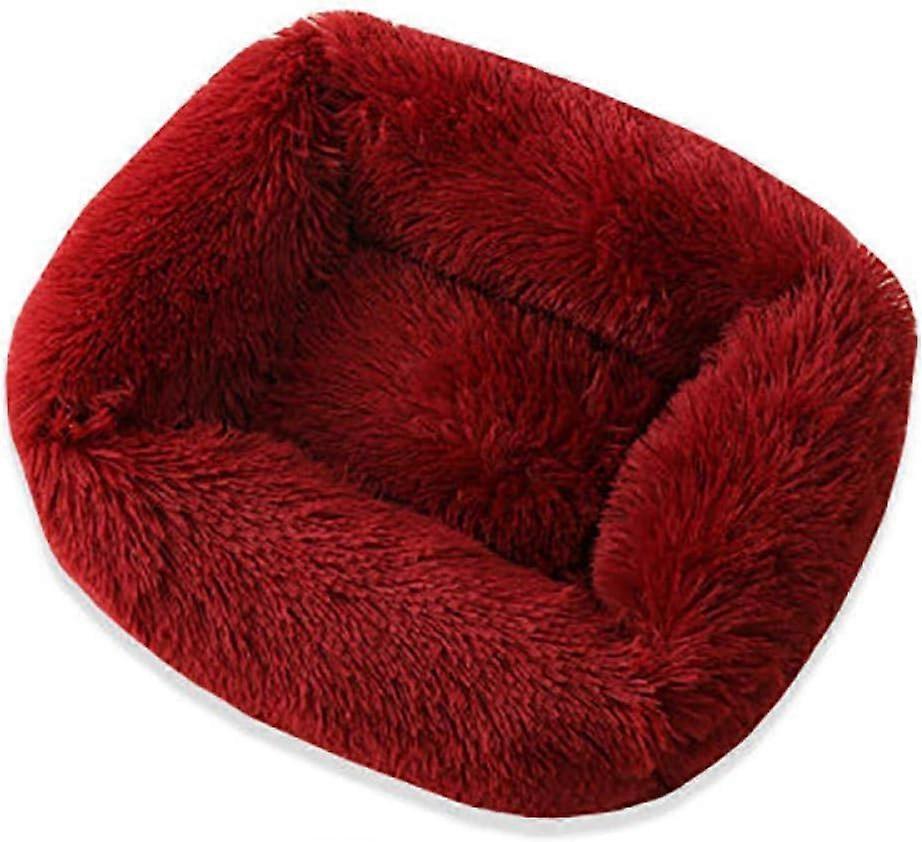Bed Xs Size Warm Winter Square Super Soft Sleeping Dog Bed Long Plush Washable Cat Mat Basket Puppy House 1Pcs Wine Red