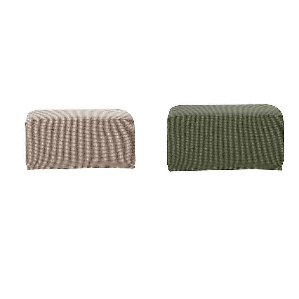 2pcs Ottoman Slipcover Jacquard Stretch Footstool Sofa Protector Sand/Green