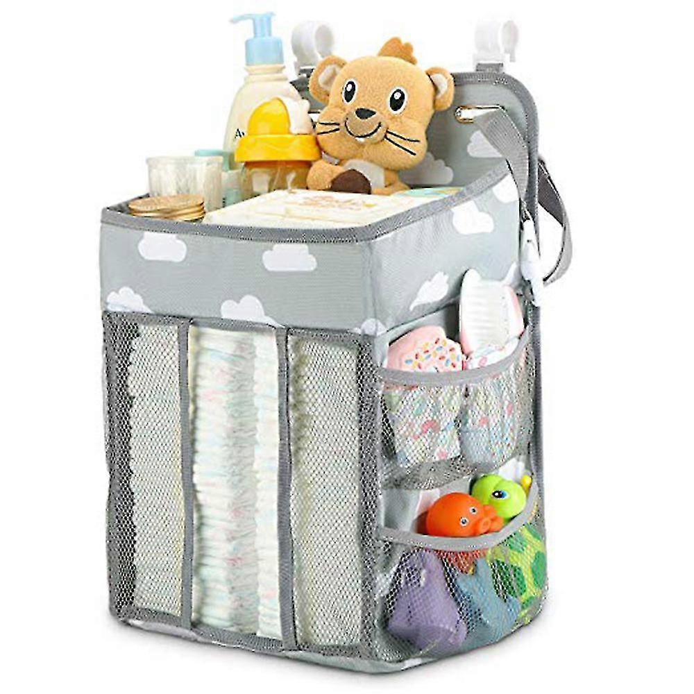 Hanging Changing Table Basket - Baby Necessities Organizer - Diaper Storage With Multiple Pockets - Gray