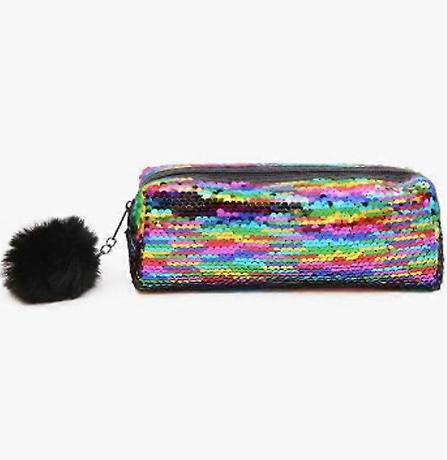 Large Reversible Rainbow Glitter Pencil Case for School or Makeup