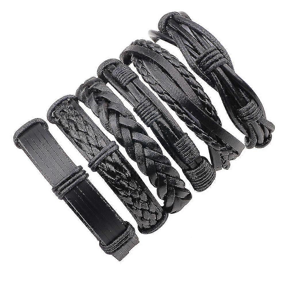 6pcs / lot Multi-wrap Woven Leather Punk Bracelet