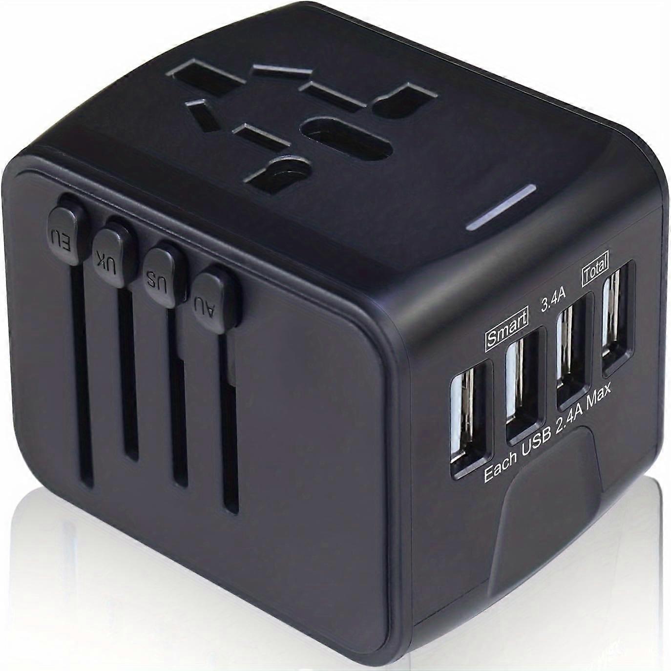 Travel Adapter, Universal Travel Adapter - 3 USB + 1 Type C In One Travel Charger With UK/US/AUS/EU Plugs And Socket, International Power Adapter Wall