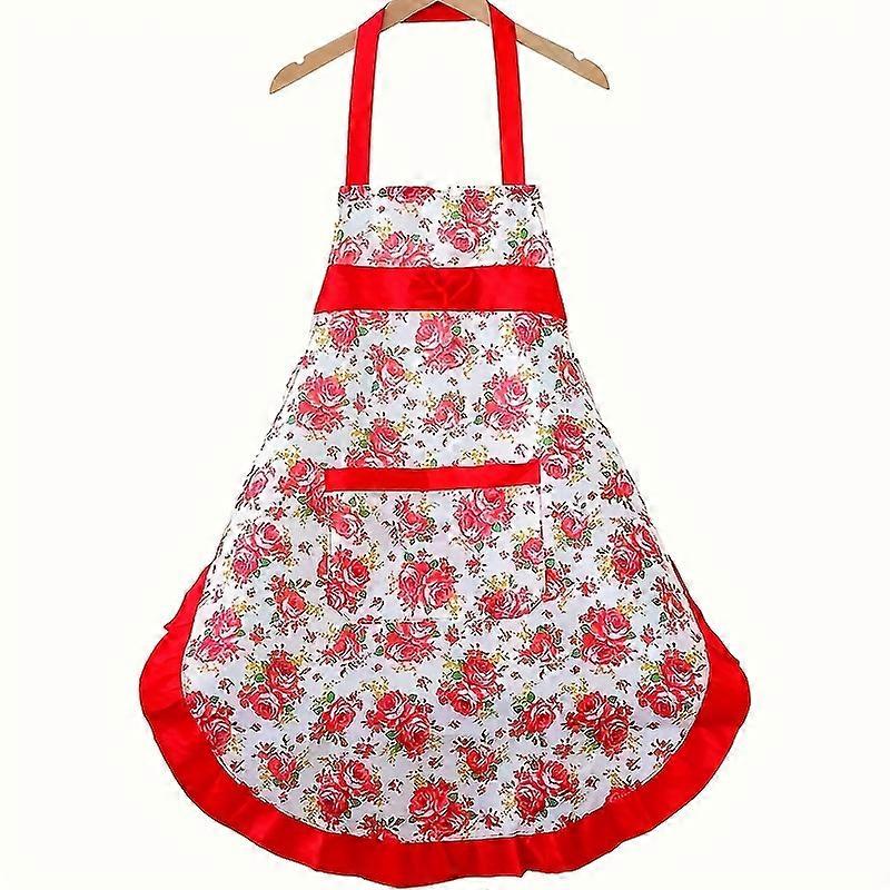 1pc, Polyester Apron, Kitchen Household Hanging Neck Apron, Korean Version Rose Lace Apron, Essential For Ladies At Home