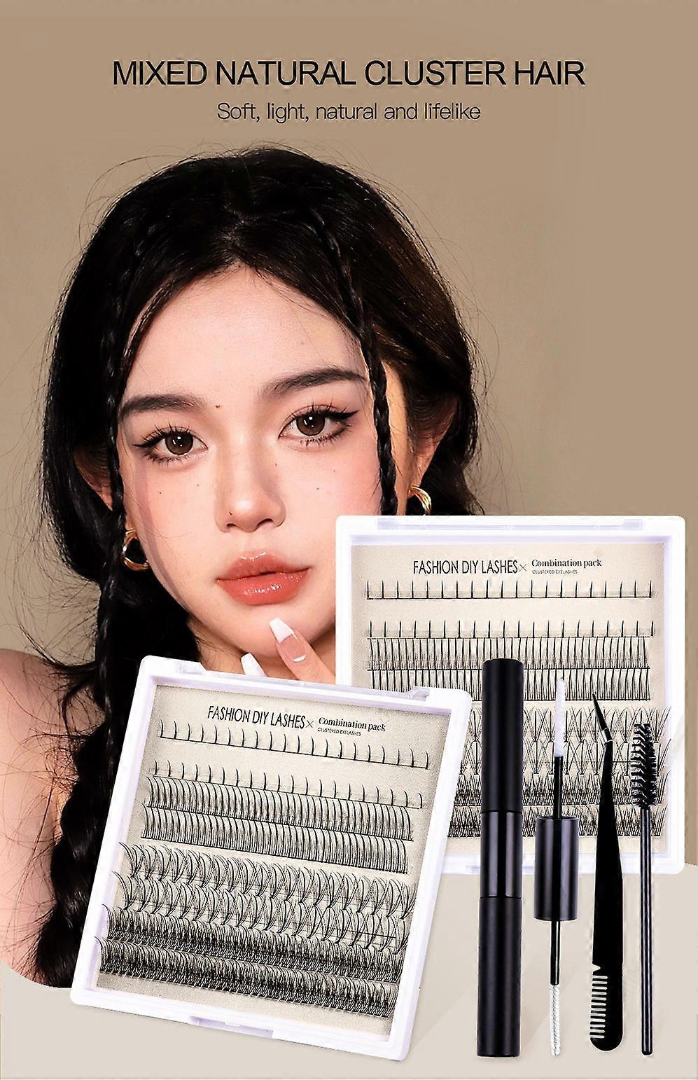 Trealamh Fabhra 8 Rangées Mixte Faux Cils Cheveux Queue De Poisson Cheveux Naturel Simple Grappe Segmenté Simple Cils Inférieurs Grappes Extensions Longues