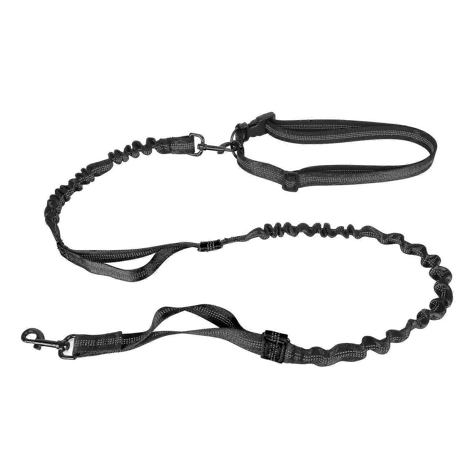 Heavy Duty Black Bungee Dog Leash with 2 Padded Handles - Shock Absorbing Elastic Rope for Large Dogs Walking and Training