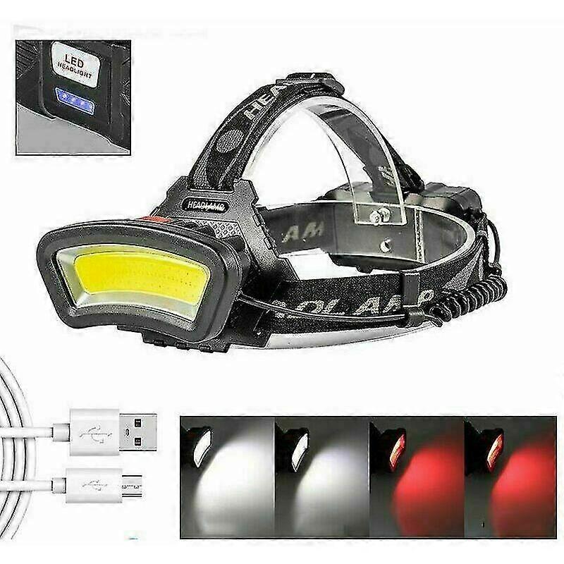 Led Headlamp, Cob Usb Rechargeable Headlamp, Headlamp With 4 Lighting Modes, Waterproof Head Light For Running, Camping Or Climbing