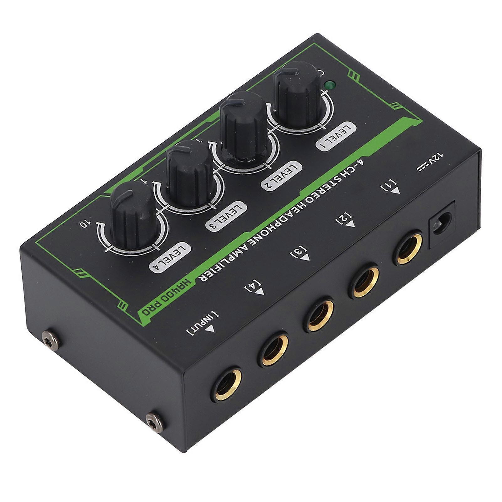 4 Channel Headphone Amplifier Low Noise Stereo Headphone Splitter Mixing Console for Recording Studio 6.35mm Output US Plug 