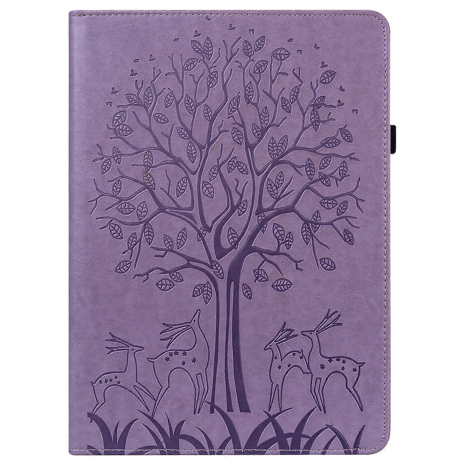 Tablet Case For Lenovo M10 Plus 3rd Gen 10.6 inch Tree &Deer Embossed Leather Tablet Case(Purple)