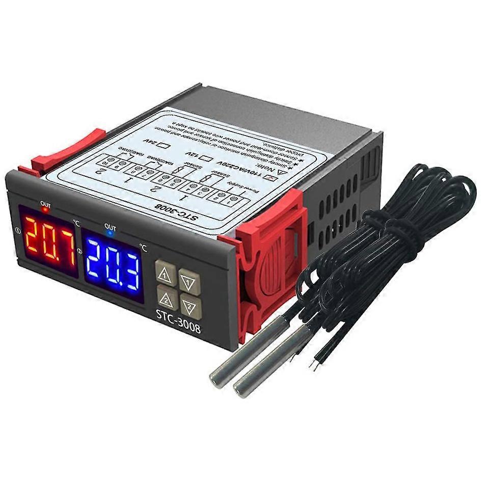 Dww-STC-3008 Dual Display Dual Control Temperature Controller Dual NTC Sensor Probe Relay 24V Output
