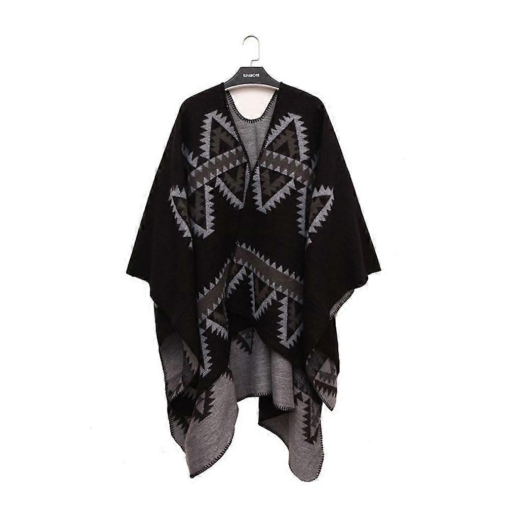 Warm Shawl Wrap Lady Thicken Poncho Pashmina Cardigant with Geometric Pattern