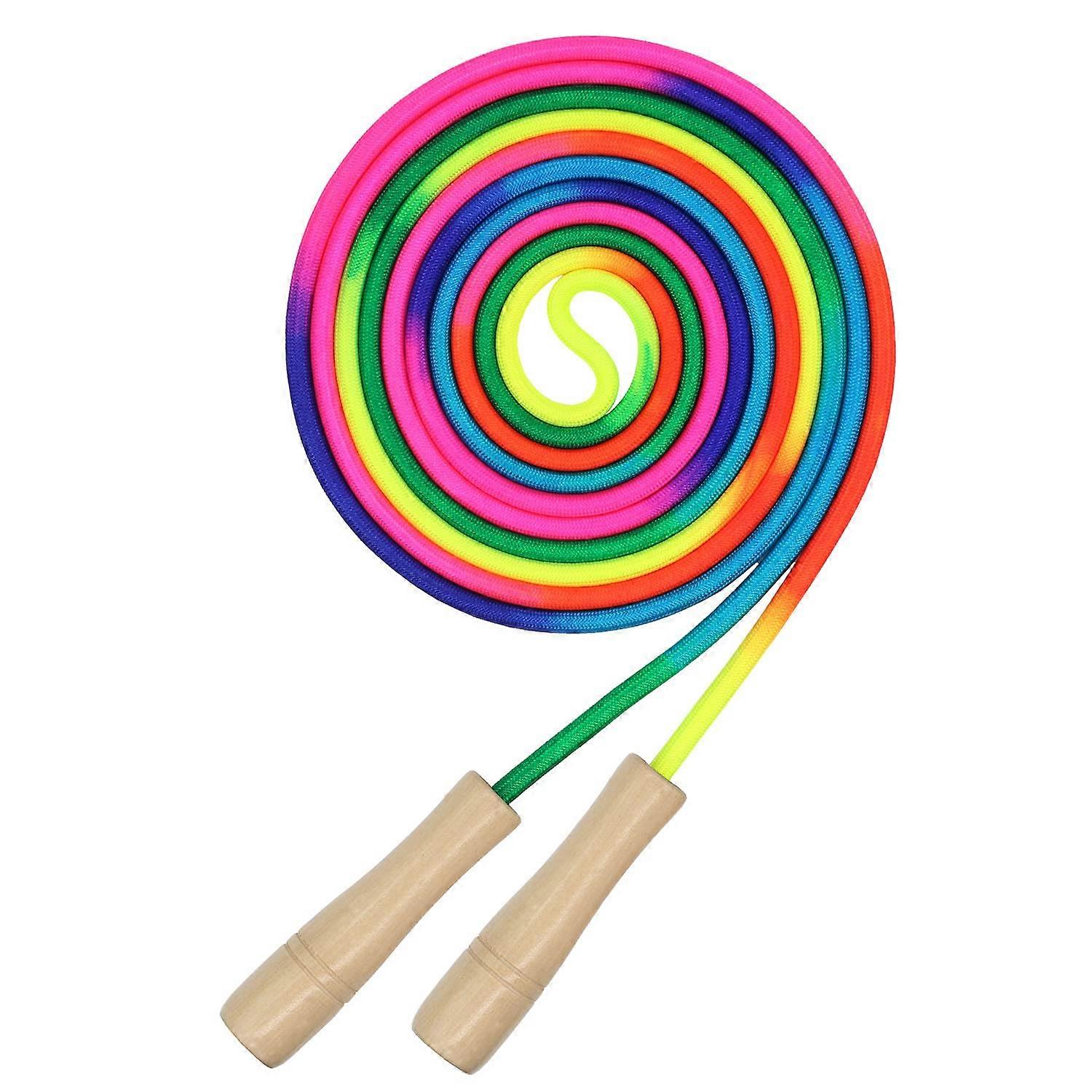 Long Jump Rope for Kids, 1 Pack, with Wooden Handle, Multiplayer Rainbow Jumping Rope