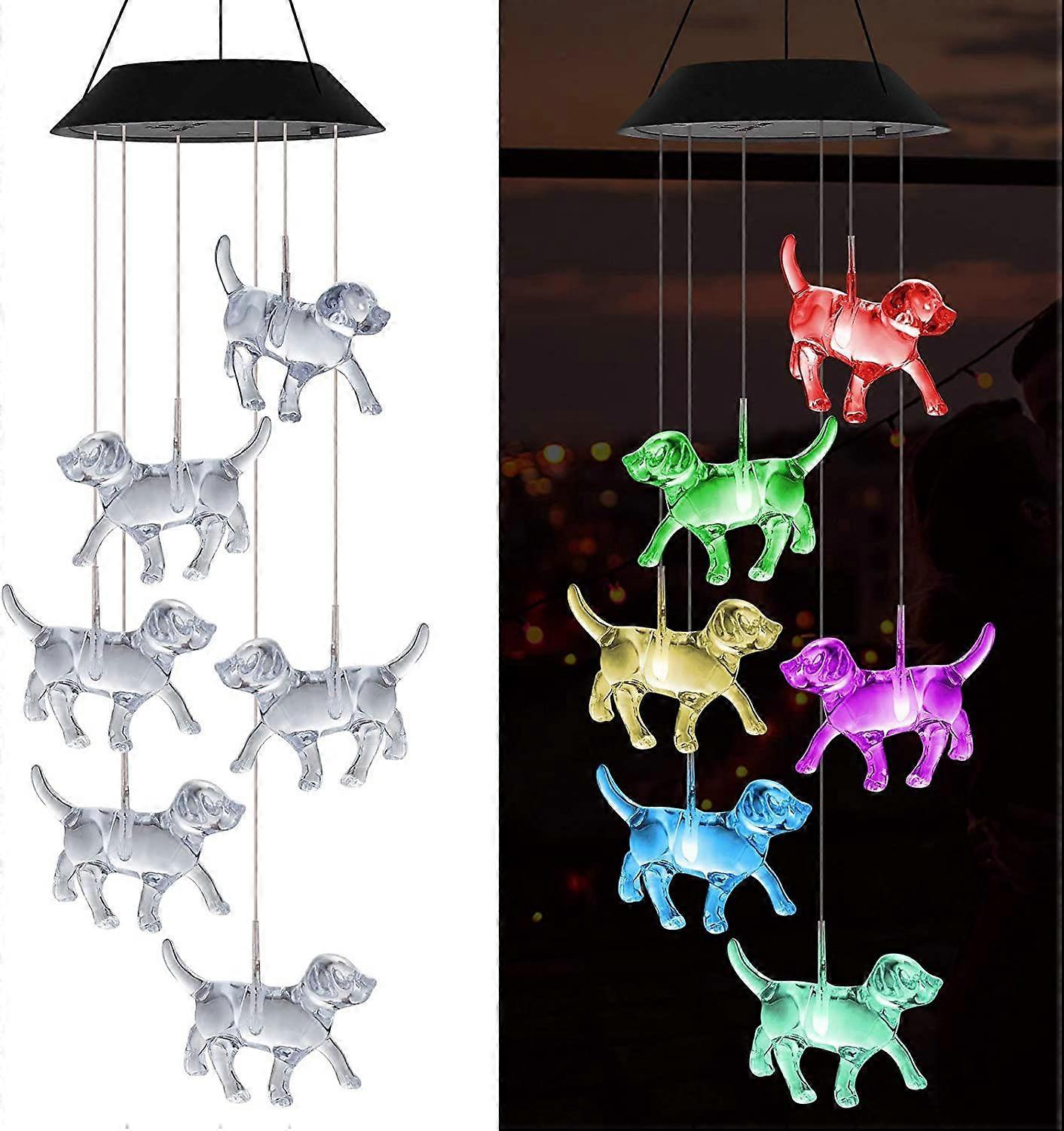 Solar Powered Dog Light Wind Chimes Lamp Color Changing Home Garden Yard Decor