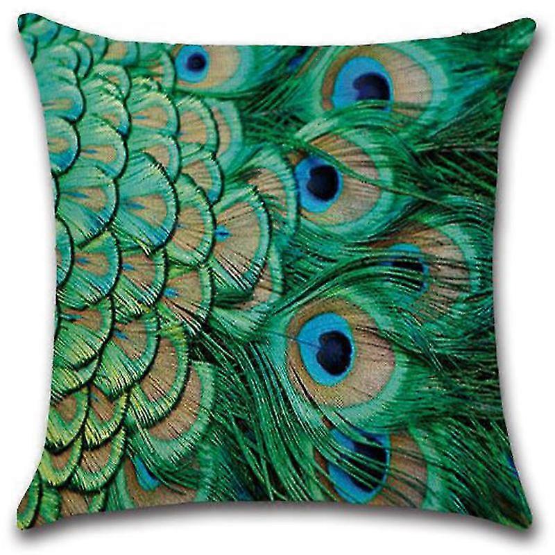 2pcs Peacock Feather Cushion Cover Sofa Throw Square Pillowcase Room Decor