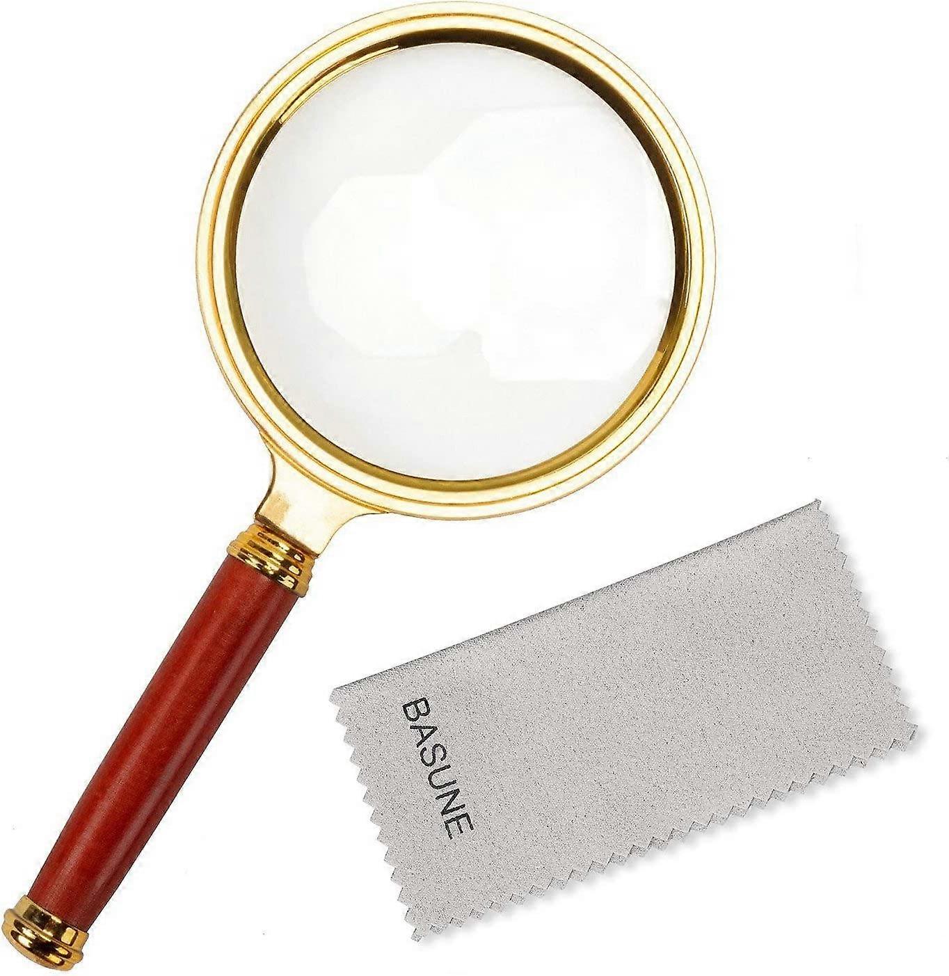 10X Handheld Magnifier, Reading Magnifier Loupe Glasses 10X with Rosewood Handle for Book and Newspaper Reading, Insect and Hobby Observation, Classro