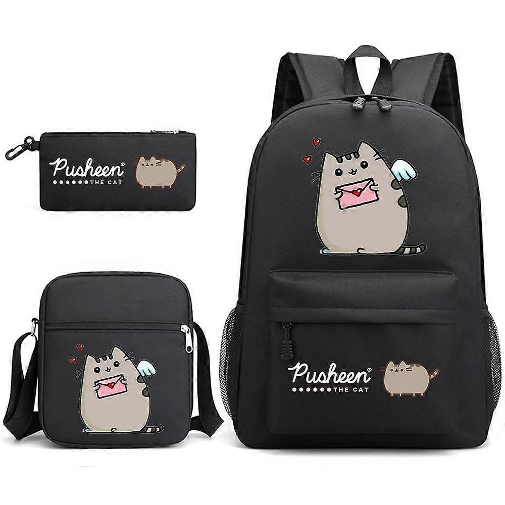 Pusheen 3PCS Zaino Casual Schoolbag Nero