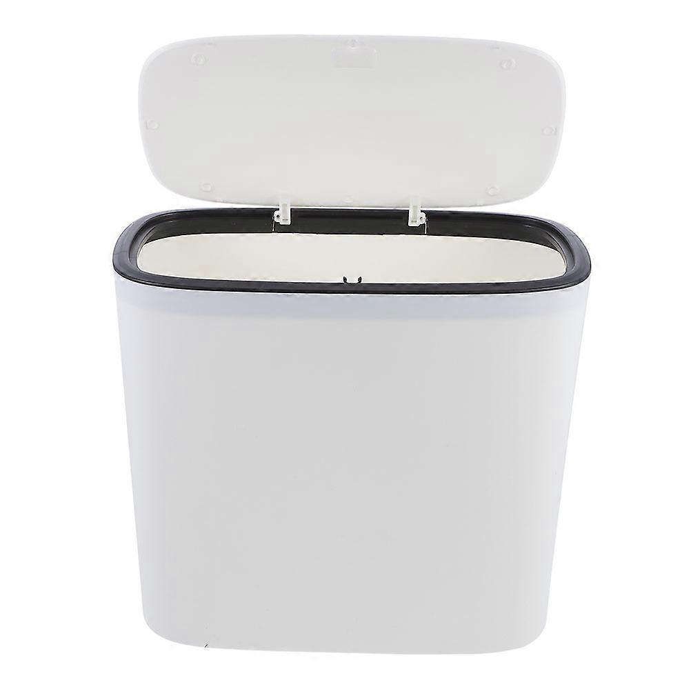 Household Trash Container Press Type Waste Basket Lidded Trash Can (White)