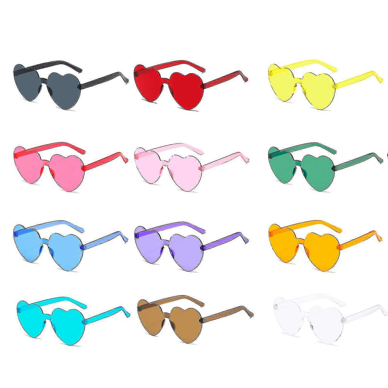 חדש לגמרי 12pcs משקפיים ללא מסגרת בצורת לב אופנתי שקוף שקוף צבע משקפיים עבור המפלגה לטובת 2023 Hotsale!-MXBC