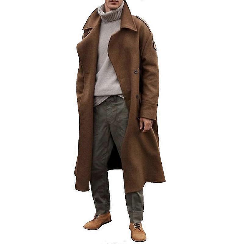 Men's Wool Blend Trench Coat Double Breasted Long Jacket