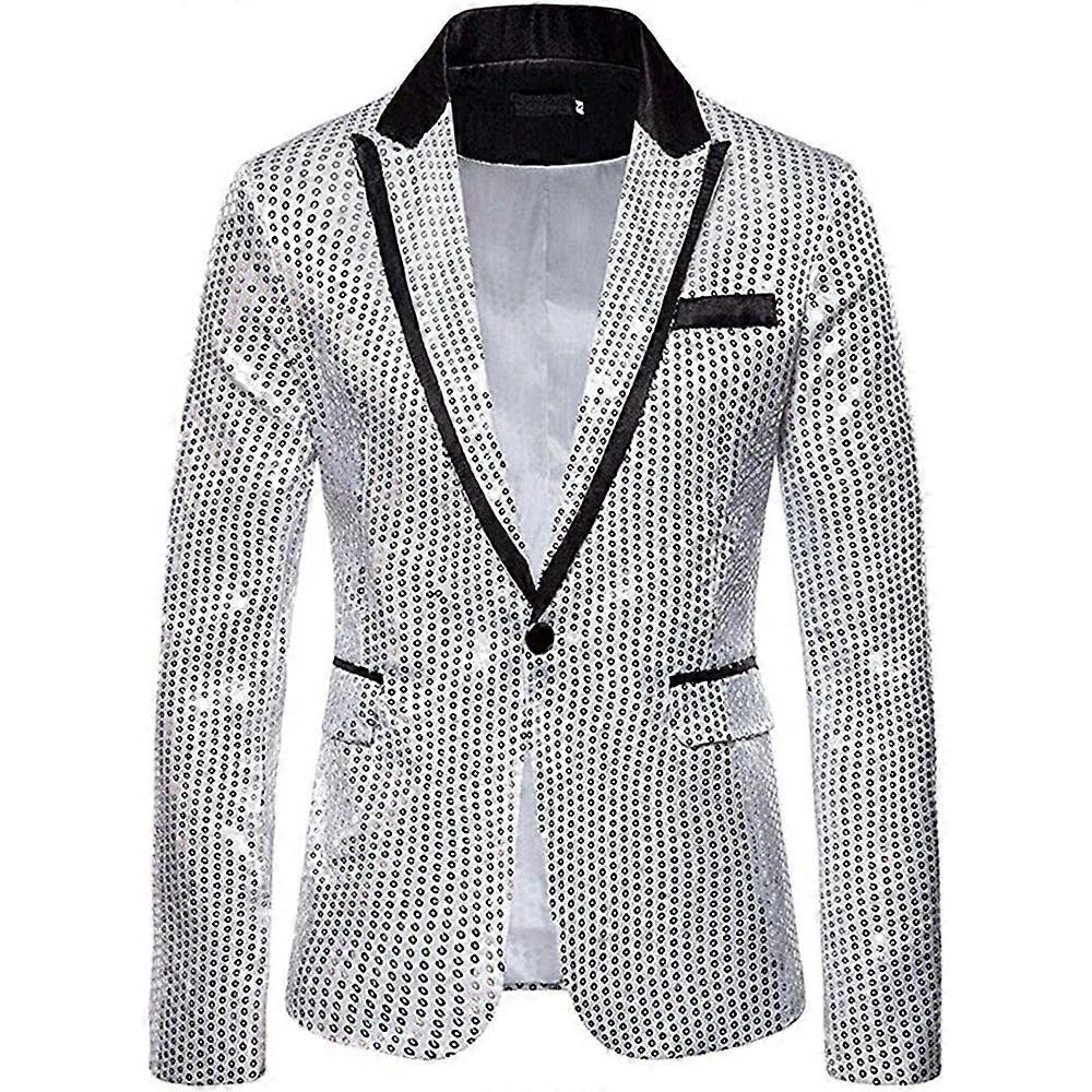 Men's Sequin Jacket Gold Glitter Blazer Slim Fit Wedding Shiny Sequin Suit