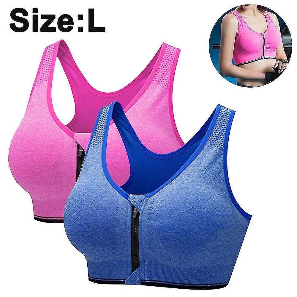 2 Pcs Zipper In Front Sports Bra High Impact Strappy Back Support