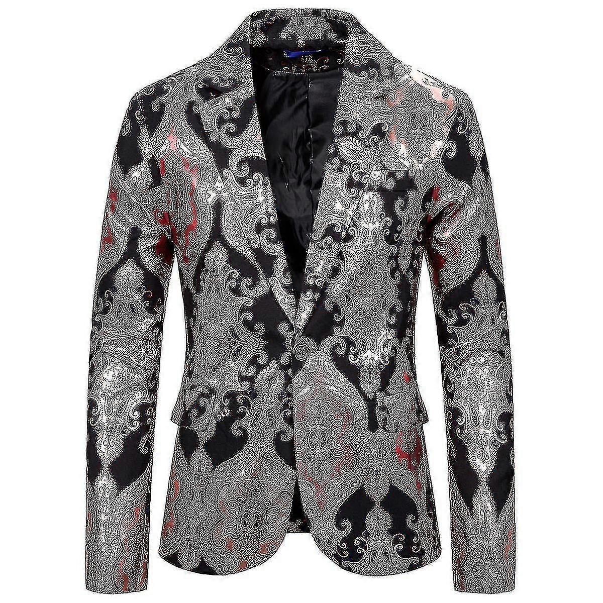 Mens One Button Bronzing Printing  Relaxation Rear Split Suit Jacket