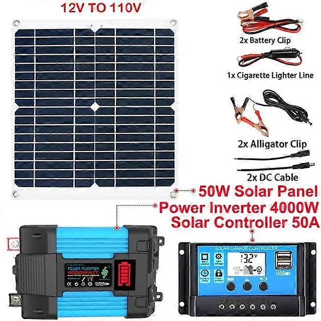 12V To 110/220v Panel System 18v 50w Solar Panel+50a Controller+6000w Modified Sine Wave Inverter Power Generation Kit