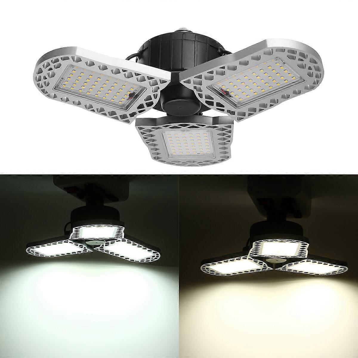 E27 5000k Three Leaf Garage Work Lights Ceiling Deformable Fixture Shop Lamp