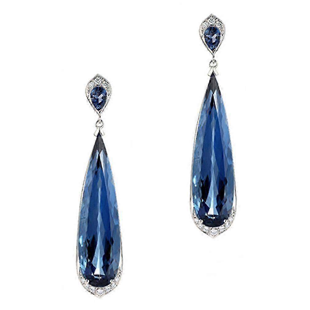 Ear Studs Blue Brass Dewdrop Crystal Ornament Zircon Earrings for Daily Use