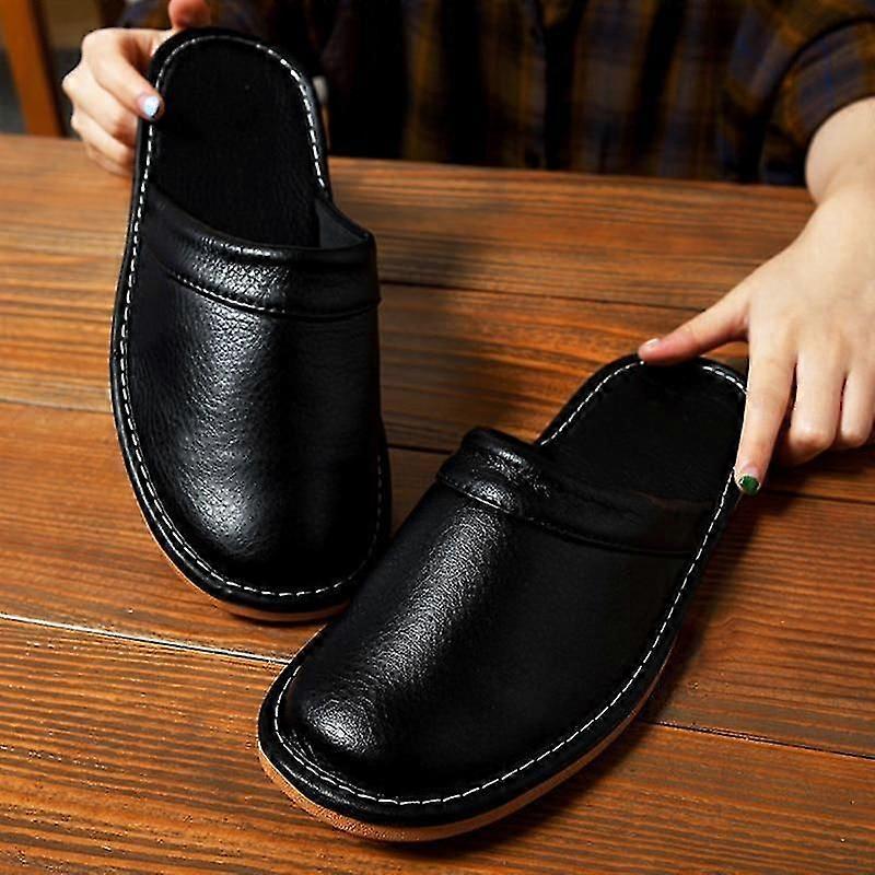 Män Inomhus Hem stil Platt Högkvalitativ Unisex Läder Tofflor