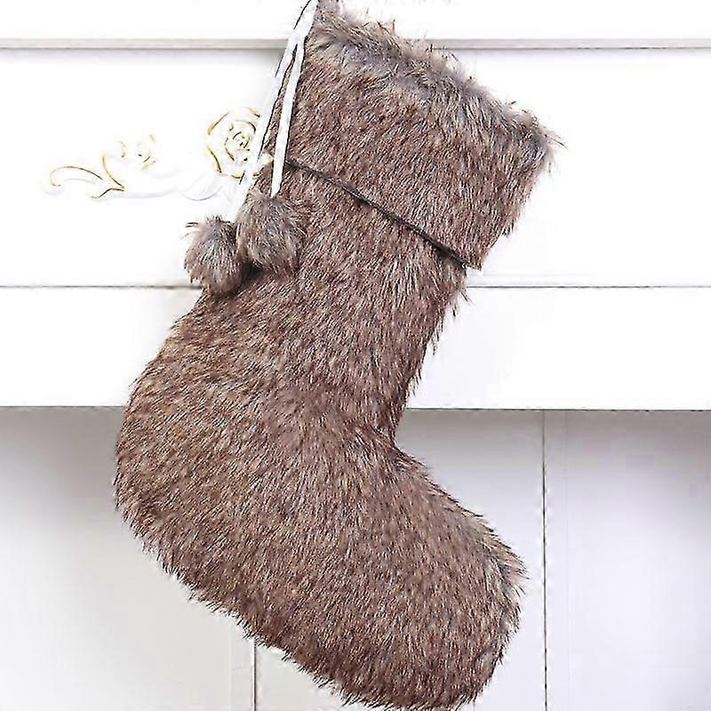 Ciorapi de Crăciun de pluș maro mare blană artificială ciorapi de Crăciun Rustic Agățat