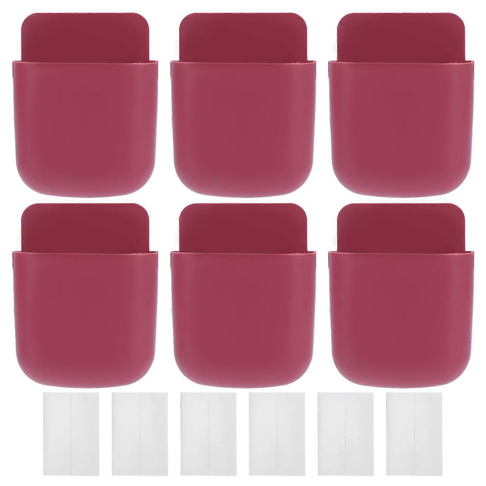6 Set Remote Control Holder Wall Mounted Phone Storage Box Organizer for Home Bedside School UseWine Red